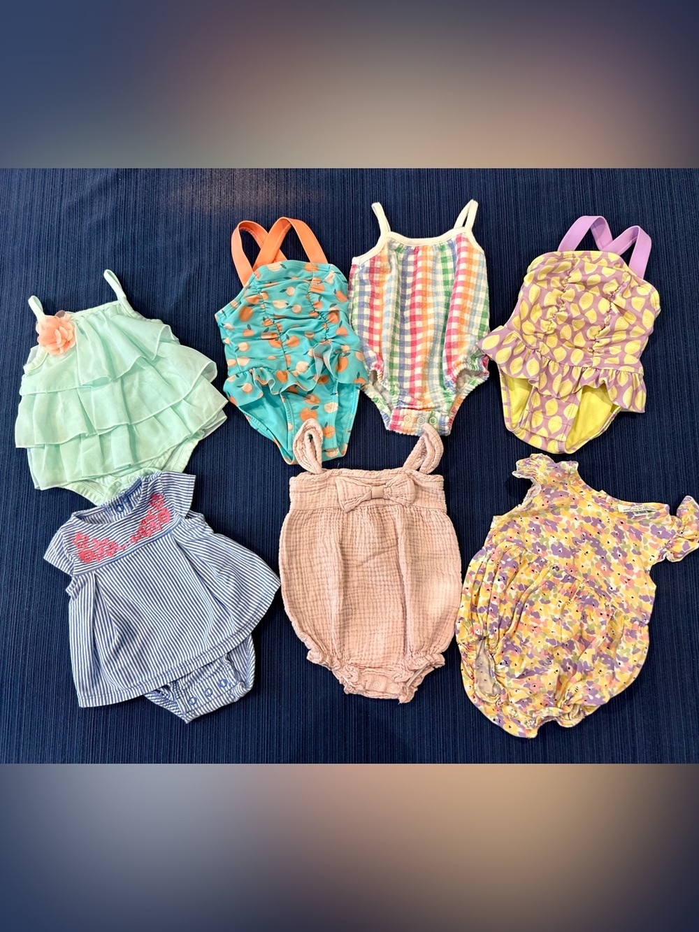 8 Piece Asst Baby Girls' Newborn-3 Months Rompers and Swim Suits Lemons/Peaches